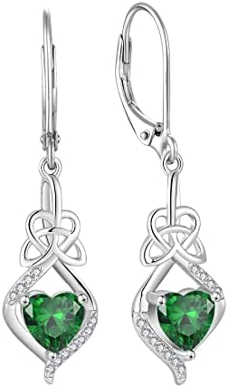 Rocayi Leverback Dangle Drop Earrings for Women 925 Sterling Silver Celtic Knot Earrings Emerald May Birthstone Jewelry Gifts for Women Wife Girlfriend Mother Daughter Her