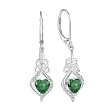 Rocayi Leverback Dangle Drop Earrings for Women 925 Sterling Silver Celtic Knot Earrings Emerald May