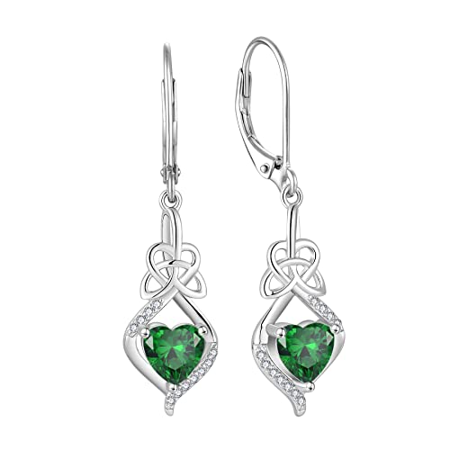 Rocayi Leverback Dangle Drop Earrings For Women 925 Sterling Silver Celtic Knot Earrings Emerald May Birthstone Jewelry Gifts For Women Wife Girlfriend Mother Daughter Her #TOP3