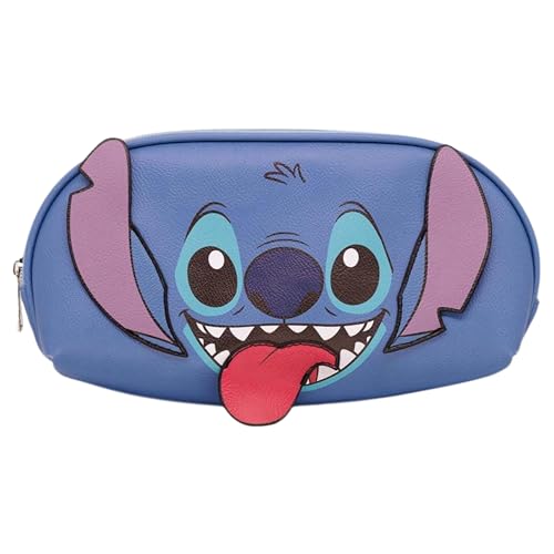 Zonacriativa - Necessaire com aplique 3D Stitch Disney | Estojo de plástico resistente para maquiagem, acessórios e material escolar com relevo fofo