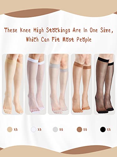 Geyoga 20 Pairs Knee High Stockings for Women Sheer Knee High Socks Nylon Socks, 5 Colors2