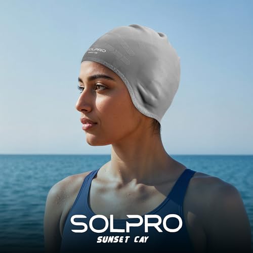 Image of Solpro Sunset Cay Unisex Swimming Cap|for Men,Women,Boys,Girls,Athletes,Swimmers|for Training,Competition in Swimming Pool,Water Sport,Beach,Water Park & Activties|One Size Fits All