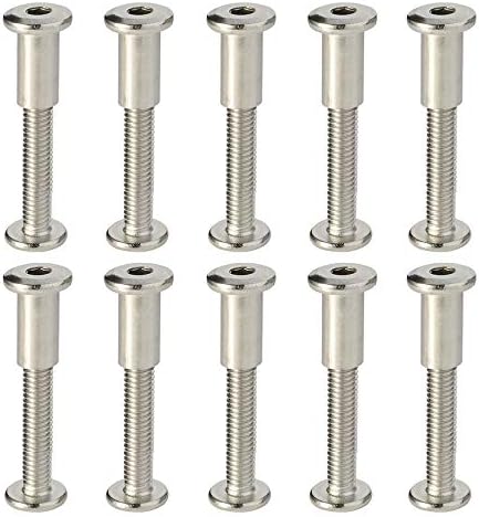 M6 x 35mm Socket Cap Furniture Bolts with Barrel Nuts for Furniture Cots Beds Crib and Chairs, Stainless Steel 18-8 (304), 10 Pairs