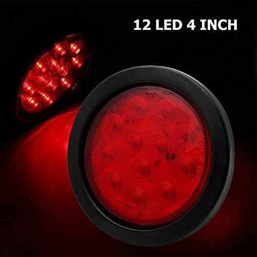 MACHSWON 2X 4'' Round 12-LED Truck Trailer Brake Stop Turn Marker Tail Light Submersible Waterproof Style 12LED Red Color Car Third Rear Tail Brake Stop Light New 2pcs Truck Tail Lights