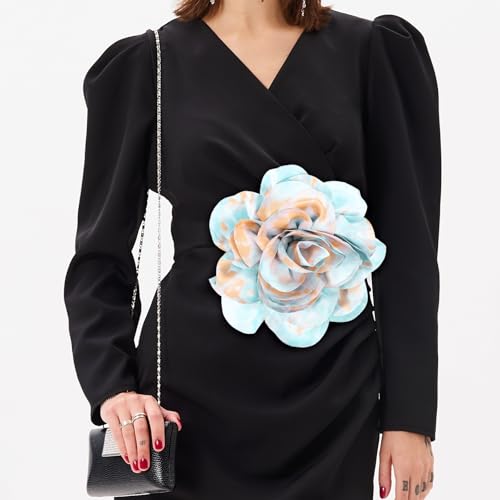 Image of M METERXITY Extra Large Rose Flower Brooches, Lapel Pins Dainty Satin Fabric Big Camellia Oversized Brooch Pin for Women