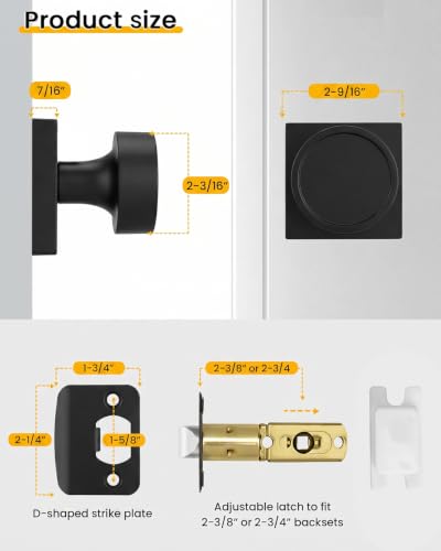 Image of Goldenwarm Matte Black Door Knobs Passage, Closet Door Knob Zinc Alloy, Contemporary Black Interior Door Knobs for Hallway, 10 Pack