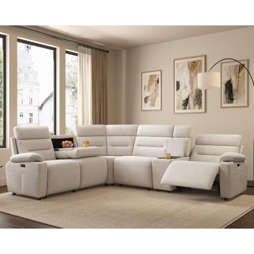 AMERLIFE L-Shaped Power Reclining Sectional Sofa with Dual Consoles, Beige