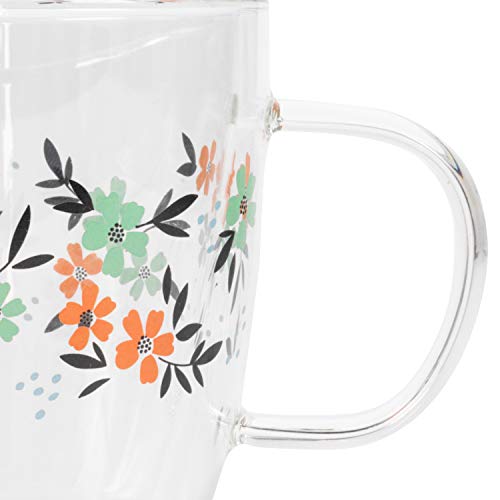 Cambridge CM07250 Francie Borosilicate Glass Mug with Handle | Double Walled | 300 ml | Floral Print | Perfect for Tea, Coffee, Hot Chocolate Second Image