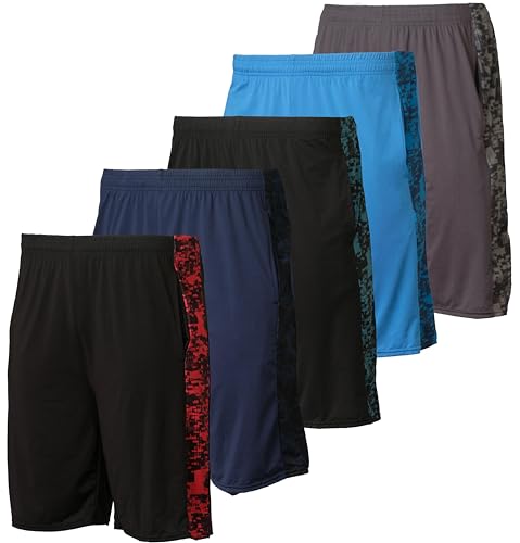 Image of Real Essentials 5 Pack: Boys' Dry Fit Basketball Shorts for Youth Kids Teens - Athletic Running Soccer Sports with Pockets