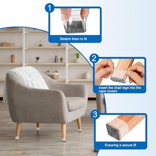 Protection pied de chaise carrée feutre sol bois dur transparent - 6