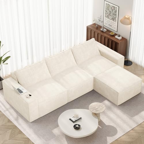 Image of Vesgantti 114 inch Modular Boneless Couch, Modern 4 Sester Sectional Sofa with Deep Seat, Convertible Chenille L Shaped Cloud Couches for Living Room, No Assembly Required, Beige