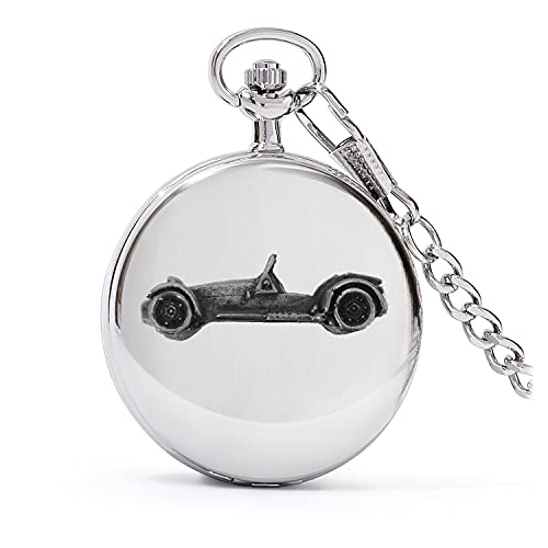 Montre de poche à quartz avec motif voiture de sport classique effet étain et boîtier argenté