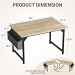 Furmax Computer Desk 40 Inch Small Office Desk with Storage Bag & Headphone Hook, Workstation for Home Office, Modern Writing Study Table (Oak) - Image 3