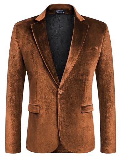 Image of COOFANDY Men's Velvet Blazer Notched Lapel Velour Suit Jacket One Button Tuxedo Jackets for Wedding Prom Party Dinner