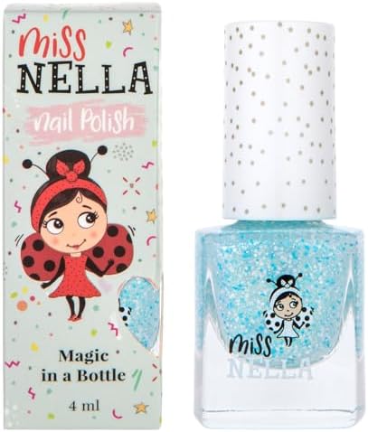 MISS NELLA – Safe Special glittery light blue Nail Polish for Kids, Non-Toxic & Odor Free Formula for Children and Toddlers, Natural Water Based for Easy Peel Off (Once Upon a Time)