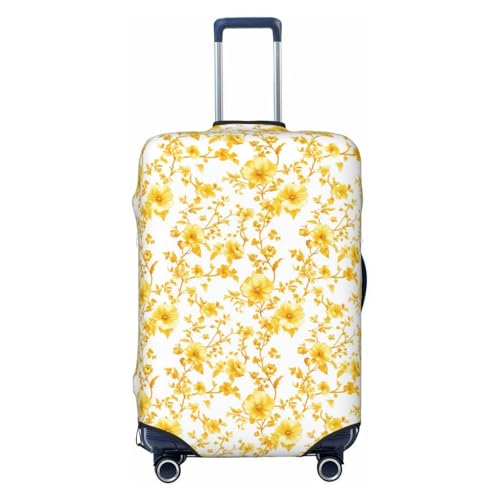 Yellow Floral Pattern Watercolor Elastic Travel Luggage Covers Dustproof Scratch-Resistant Suitcase Protector Fit 22-24 Inch
