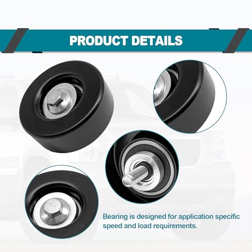 36299 Drive Belt Idler Pulley Compatible with Chevrolet Express Silverado 1500 2500 3500 for GMC Savana Sierra Idler Pulleys with Bolt 17 mm 0.67" Insert Dust Shield Retainer Spacer Steel Rubber