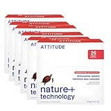 ATTITUDE Dishwasher Pods, Plant-Based & Vegan, Phosphate-Free Detergent Tablets, Naturally Derived, Unscented, 26 Count (Pack of 6)