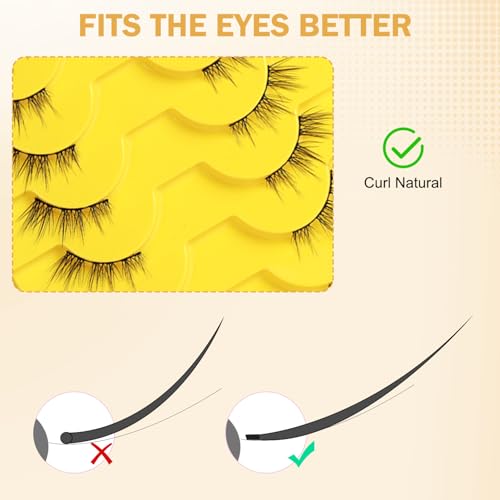 Image of 10 Pairs Half Eye Lashes for Women, 11mm Natural False Eyelashes with Thin Band, Fluffy Volume Fake Lashes, Lightweight and Reusable Wispy Eyelash