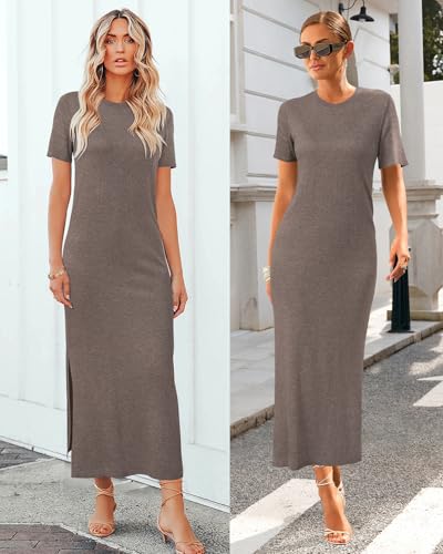 Arach&Cloz Women's Wool Blend Lightweight Fall Casual T Shirts Maxi Dress 20254