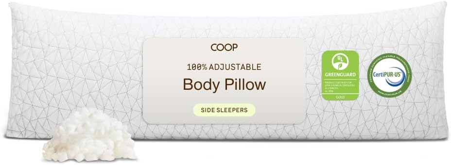 Coop Home Goods Original Body Pillow, Adjustable Body Pillows for Adults, 20x 54 Long Pillow for Bed, Back, Shoulder, Hip &amp; Knee Side Sleeper Pillows for Adults with Memory Foam &amp; Washable Cover