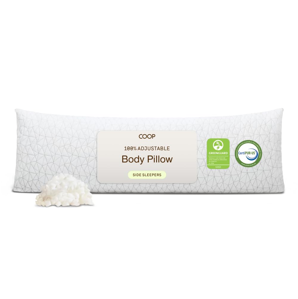 Coop Home Goods Original Adjustable Body Pillow, 20x54 Long Pillow for Back, Shoulder, Hip and Knee Support, Side Sleeper Body Pillows for Adults with Memory Foam & Washable Cover