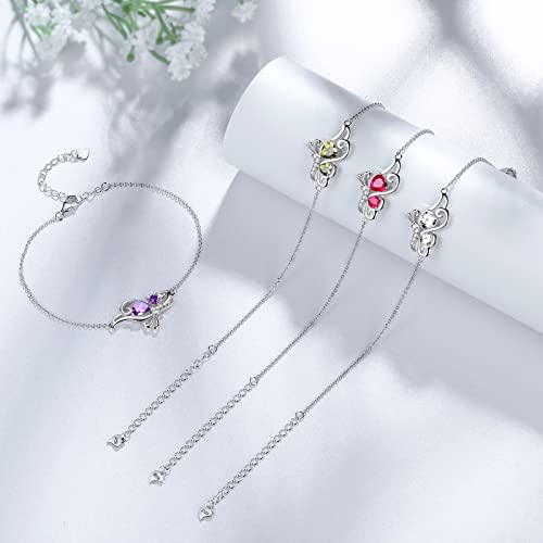 Purple Butterfly Heart Bracelets Women 925 Sterling Silver Animal Butterflies February Created Amethyst Birthstone Amethyst Link Adjustable Bracelet Crystal Wedding Birthday Jewelry Db0118F #TOP4