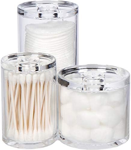 GROOVI Beauty Acrylic Triple Round Make Up Container (3 Towers Connected) Compact Size, Great Storage Container for Cosmetics/accs, for use in Bathroom or on Vanity, 5.5" x 5.9" x 5.25"