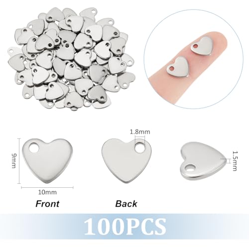 UNICRAFTALE about 100Pcs 304 Stainless Steel Stamping Blank Tag Charms Heart Pendants Metal Tiny Love Pendants 10mm Long for DIY Bracelet Necklace Jewelry Findings Making - Image 3
