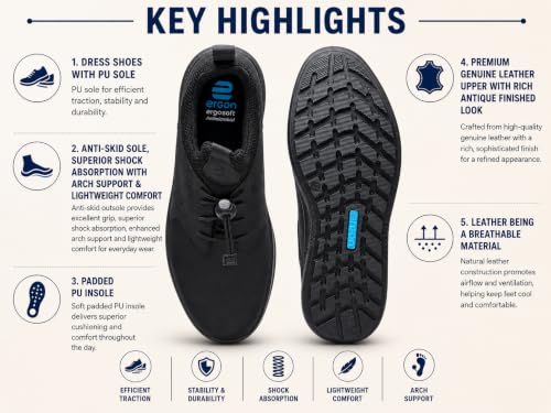 Image of Ergon Kansas Genuine Leather Men's Formal Slip-On Shoes | Available in Black & Tan | Cushioned Comfort | Office, Business Sizes UK 6-11