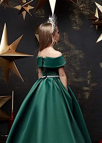 Csypjyt Off The Shoulder Pageant Dress Long Satin Flower Girl Dress Princess Birthday Party Ball Gowns With Pockets Black 10 #TOP1