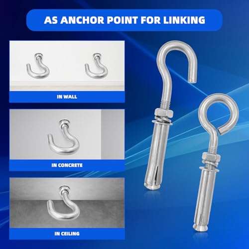 Image of 10Pcs M8x48mm Expansion Concrete Eyebolt Screw Wall Hooks, 304 Stainless Steel Eye Bolt Heavy Duty Bolts Anchors Fastener for Wall Ceiling Concrete Masonry Surface Hanging