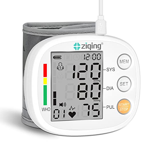 KIKEANG Wrist Blood Pressure Monitor, Rechargeable Bp Cuff Wrist & Accurate 2x99 Data Large LCD Screen Display for Home-Trave-Office Use