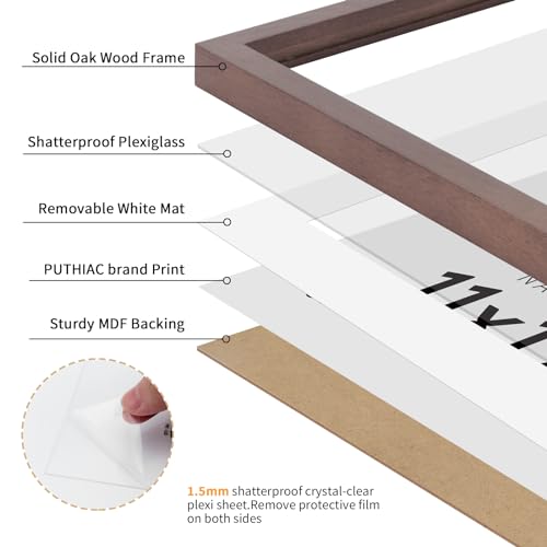 puthiac 11x17 Walnut Oak Wood Picture Frame - Minimalist 11x17 Poster Frame, 11"x17" Frame Wood, Natural Solid Wooden Picture Frames for Wall Art Photo and Prints (1 Pack, Walnut)