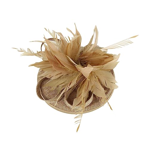 Chapeau de fête femme avec plume artificielle noire et rose thé