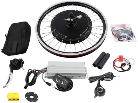 Knwigoe Electric Bike Conversion Kit 20″ Bicycle Brushless Motor W/Thumb Throttle Controller LCD Display Battery 48v 1000w E-Bike Engine Assembly (Front)