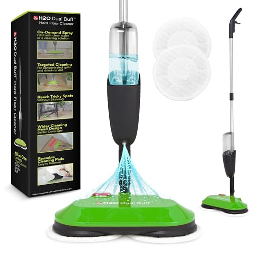H2O Dual Buff Hard Floor Cleaner, Cordless Electric Mop - Rechargeable Hard Floor Cleaner Head – Scrub, Buff, and Polish with Washable Microfiber Cloths - Spray Mop for Hardwood Floors, Laminate, Tile