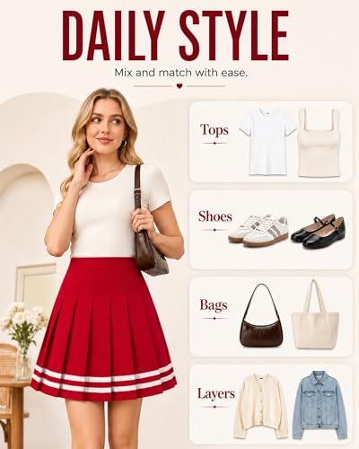 Image of Shestellar Women Pleated Mini Skirt, High Waisted A-Line Skirt with Elastic Waist for Casual Wear