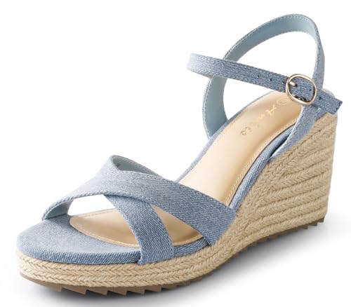 Image of Ankis Wedge Sandals for Women, Espadrille Womens Wedge Sandals Comfortable Open Toe Cross Band Ankle Strap High Heel Wedges for Women Dressy Summer -3.4Inch