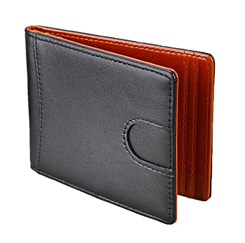 RFID Genuine Leather Wallet, Blocking Slim Bifold Minimalist Front Pocket Wallets for Men with Money Clip Thin Mens (Black & Brown)