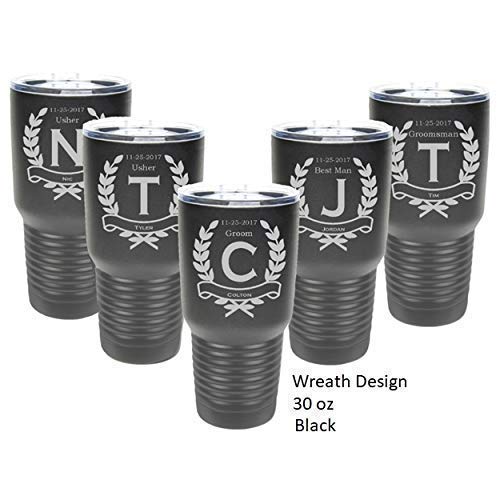 Groomsman 30 Ounce Tumbler In Sets Of 4 To 15 Made Of Stainless Steel Custom Engraved With A Clear Lid Including Choices Of Color, Design, Straw, Thank You Message And Spill Proof Slide Lid #TOP1