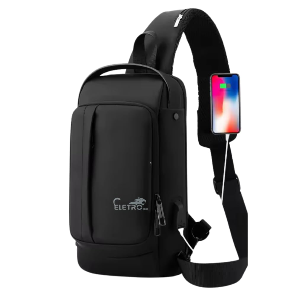 Mochila de Ombro Transversal Portátil Viagens com Trava Antifurto