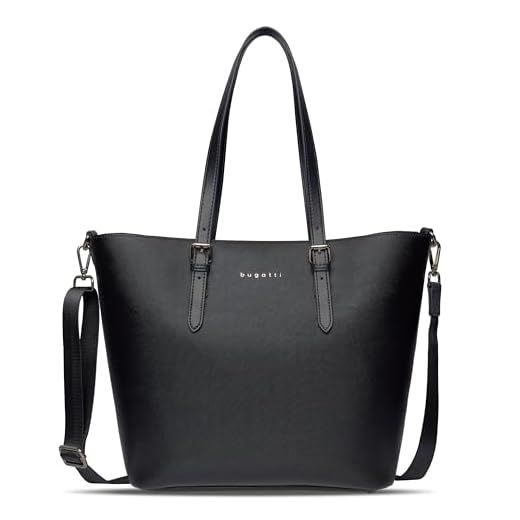 bugatti Ella großer Shopper bag-in-bag, Damen-Handtasche in Saffiano-Art aus Kunstleder, schwarz