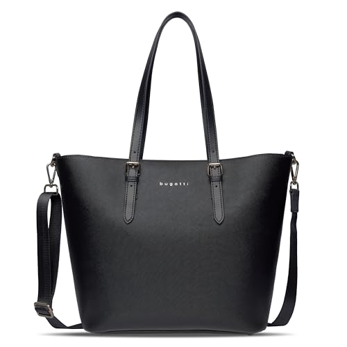 bugatti Ella großer Shopper bag-in-bag, Damen-Handtasche in Saffiano-Art aus Kunstleder, schwarz