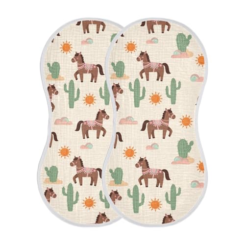 J JOYSAY Western Cactus Horse Beige Baby Burp Cloths for Boys Girls Large 22''x11'' Cotton 4 Layer Spit Up Burp Rags for Baby Sensitive Skin one sizex2