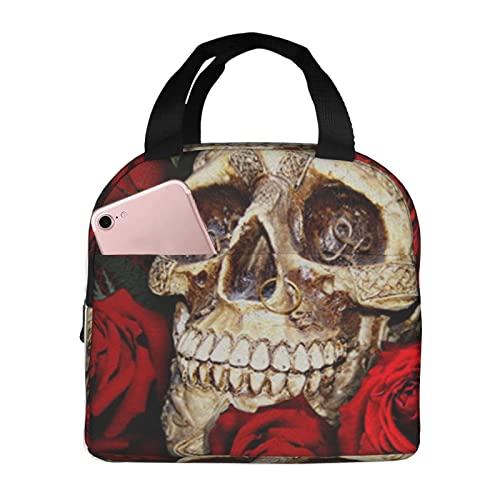 Debou Cool Skull And Roses Insulated Lunch Bag Cooler Tote Reusable Leakproof Lunch Box Easy Clean For Work Office Picnic Beach Or Travel #TOP16
