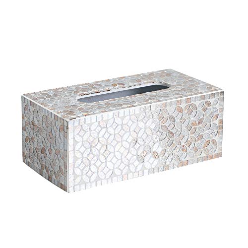 Decorative Mosaic Tissue Holder 10X5X4 Inch Rectangular MDF Tissue Box Cover (Gold/Silver)