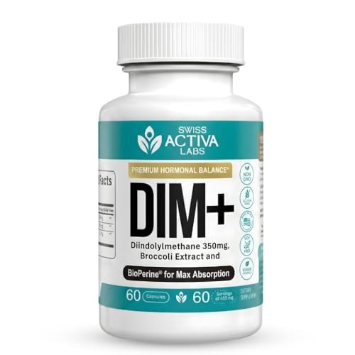 Image of Swiss Activa+ Labs DIM Supplement for Women & Men, Estrogen Balance Support | Hormone Balance Support for Women & Men, Diindolylmethane, Gluten Free, Non-GMO, Vegan, 60 Day Supply