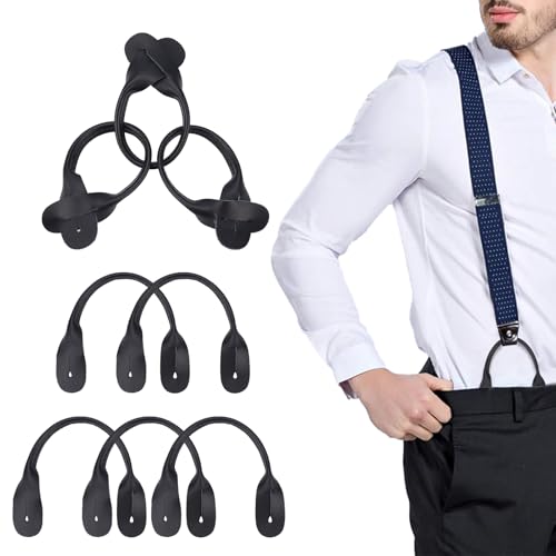NICENEEDED 8 Stück Hosenträger Aus Echtem Leder 9.4' Schwarze Verstellbare Hosenträger Aus Leder Für Hochzeit Party Geschäft Abgerundeter Elastischer Ersatz Für Hosenträger Mit Knopf