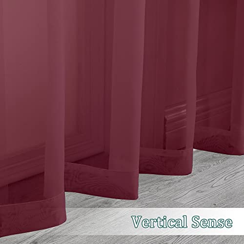 Image of Chyhomenyc Burgundy Sheer Valance for Windows, 42Wx12L, 2 Pack | Light Filtering Voile Soft Airy Topper Small Window Treatment Rod Pocket, Living Room Bedroom Laundry Basement